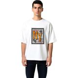 PayBuy Erkek Oversize Grafik Baskılı Tişört Metropolis Bronx Şehir Temalı Günlük Rahat Kesim Modern Şık - Beyaz