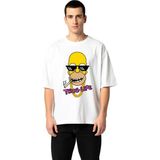 PayBuy Erkek Oversize Grafik Baskılı Tişört Sokak Kültürü Temalı Karikatür Tasarım Rahat Kesim Günlük Şık - Beyaz - XL