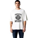 PayBuy Erkek Oversize Itfaiyeci Baskılı Tişört Retro Stil Meslek Temalı Günlük Rahat Kesim Modern Şık Zarif - Beyaz