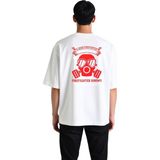 PayBuy Erkek Oversize Itfaiyeci Temalı Baskılı Tişört Gaz Maskesi Grafik Desenli Rahat Kesim Günlük Modern - Beyaz - 2XL