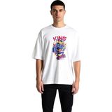 PayBuy Erkek Oversize Karikatür Kral Tasarımı Dijital Baskılı Tişört Rahat Kesim Günlük Modern Şık Konforlu - Beyaz - XL