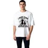 PayBuy Erkek Oversize Kedi Sevgili Grafik Baskılı Kısa Kollu Tişört %100 Pamuk Rahat Kesim Günlük Modern - Beyaz - XL