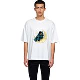 PayBuy Erkek Oversize Keman Çalan Astronot Ay Baskılı %100 Pamuk Rahat Kesim Tişört Günlük Modern Şık Zarif - Beyaz - 2XL