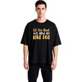 PayBuy Erkek Oversize Köpek Sevgisi Baskılı Tişört %100 Pamuk Rahat Kesim Günlük Giyim Modern Şık Konforlu - Siyah - 2XL