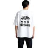 PayBuy Erkek Oversize Mizah Baskılı Tişört Bartender Teması Komuta Otoritesi Grafik Baskı Günlük Rahat - Beyaz - 2XL