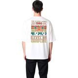 PayBuy Erkek Oversize Oyun Temalı Baskılı Tişört Level Complete Retro Nostaljisi Rahat Kesim Günlük Modern - Beyaz - XL