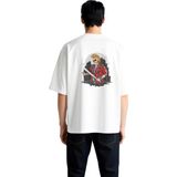 PayBuy Erkek Oversize Punk Rock Iskelet Grafik Baskılı Kısa Kollu Tişört Spike Saç Beysbol Sopası Günlük - Beyaz - M