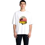 PayBuy Erkek Oversize Tişört %100 Pamuk Retro Araba Baskılı Yaz Nostalji Günlük Rahat Kesim Modern Şık - Beyaz