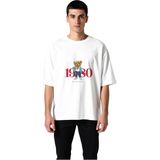 PayBuy Erkek Oversize Tişört %100 Pamuk Retro Grafik Baskılı Ayı Desenli Rahat Kesim Günlük Giyim Modern - Beyaz