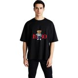 PayBuy Erkek Oversize Tişört %100 Pamuk Retro Grafik Baskılı Ayı Desenli Rahat Kesim Günlük Giyim Modern - Siyah - XL