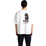 PayBuy Erkek Oversize Tişört %100 Pamuk Retro Köpek Baskılı Rahat Kesim Günlük Giyim Konforlu Modern Şık - Beyaz - 2XL