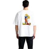 PayBuy Erkek Oversize Tişört Anime Karakteri Baskılı Grafik Desenli Rahat Kesim Günlük Giyim Modern Şık - Beyaz - 2XL