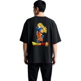 PayBuy Erkek Oversize Tişört Anime Karakteri Baskılı Grafik Desenli Rahat Kesim Günlük Giyim Modern Şık - Siyah - 2XL