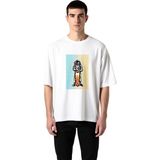 PayBuy Erkek Oversize Tişört Astronot Kaykay Baskısı Bold Line Art Dinamik Uzay Teması Günlük Rahat Modern - Beyaz - 2XL