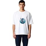 PayBuy Erkek Oversize Tişört Astronot Roket Surfing Baskı Pop Art Uzay Temalı Rahat Kesim Günlük Modern - Beyaz - XL