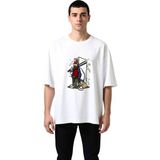 PayBuy Erkek Oversize Tişört Bandanalı Sakalı Figür Çizgi Sanatı Baskı Urban Street Style Günlük Rahat - Beyaz - XL