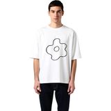 PayBuy Erkek Oversize Tişört Çiçek Desen Baskı Rahat Kesim Kısa Kol Yuvarlak Yaka Günlük Giyim Modern Şık - Beyaz - 2XL