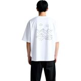 PayBuy Erkek Oversize Tişört Dağ Çadır Güneş Bulut Line Art Baskı Rahat Kesim Günlük Modern Şık Konforlu - Beyaz - 2XL