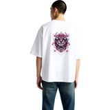 PayBuy Erkek Oversize Tişört Futuristik Samuray Miğferi Vektör Baskı Cyberpunk Tasarım Günlük Rahat Modern - Beyaz - 2XL