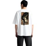PayBuy Erkek Oversize Tişört Iskelet Dövme Gül Sanatı Baskılı Dekoratif Çerçeveli Tasarım Günlük Rahat - Beyaz - 2XL