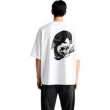 PayBuy Erkek Oversize Tişört Kafatası Karga Baskısı Memento Mori Felsefik Desen Rahat Kesim Günlük Modern - Beyaz - 2XL
