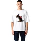 PayBuy Erkek Oversize Tişört Kafatası Maskeli Döberman Köpek Baskısı Rahat Kesim Günlük Giyim Modern Şık - Beyaz - 2XL