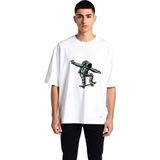 PayBuy Erkek Oversize Tişört Kaykaylı Astronot Baskı Uzay Teması Aksentli Rahat Kesim Günlük Modern Şık - Beyaz - XL