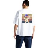 PayBuy Erkek Oversize Tişört Komik Bulldogu Patriot Güneş Gözlüğü Altın Zincir Baskılı Rahat Günlük Modern - Beyaz