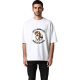 PayBuy Erkek Oversize Tişört Köpek Baskılı Seyahat Teması Rahat Kesim %100 Pamuk Günlük Giyim Modern Şık - Beyaz - 2XL
