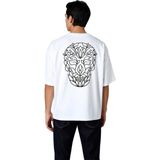 PayBuy Erkek Oversize Tişört Mandala Kafatası Tribal Çiçek Motifi Baskılı Sanat Desenli Günlük Rahat Modern - Beyaz - 2XL