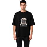 PayBuy Erkek Oversize Tişört Mizahi Köpek Portre Baskısı Rahat Kesim Günlük Giyim Konforlu Modern Şık Zarif - Siyah - 2XL