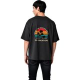 PayBuy Erkek Oversize Tişört Plaj Tatil Teması Renkli Grafik Baskı Rahat Kesim Günlük Giyim Modern Şık - Siyah - XL