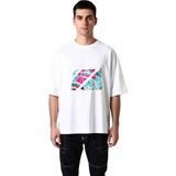 PayBuy Erkek Oversize Tişört Retro Araç Sanat Baskısı Geometrik Desen Konforlu Günlük Kesim Rahat Modern - Beyaz - 2XL