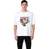 PayBuy Erkek Oversize Tişört Sürrealist Karikatür Baskısı Dijital Baskı Rahat Kesim Günlük Giyim Modern - Beyaz - XL