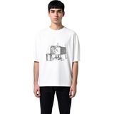 PayBuy Erkek Oversize Tişört Vintage Çamaşır Makinesi Metal Ayaklı Hortumlu Baskılı Rahat Kesim Günlük - Beyaz - XL