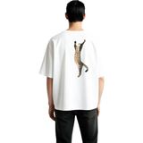 PayBuy Erkek Oversize Tişört Yoga Meditasyon Kedi Baskılı Rahat Kesim Günlük Giyim Pamuk Modern Şık Zarif - Beyaz - XL