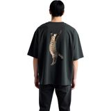 PayBuy Erkek Oversize Tişört Yoga Meditasyon Kedi Baskılı Rahat Kesim Günlük Giyim Pamuk Modern Şık Zarif - Siyah - 2XL