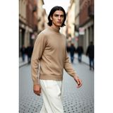 PayBuy Erkek Regular Fit Dik Yaka Düz Triko Kazak Kışlık Basic Yumuşak Yapısıyla Günlük Kombinler Için - Camel