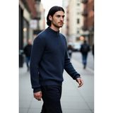 PayBuy Erkek Regular Fit Düz Fermuarlı Dik Yaka Triko Kazak Kışlık Soğuk Hava Şıklığı Için Mükemmel Seçim. - Indigo - XL