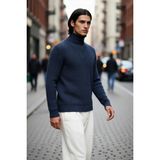 PayBuy Erkek Regular Fit Fermuarlı Dik Yaka Kalın Triko Kazak Yünlü Karışım Kışlık Günlük Konfor Için Ideal - Indigo - XL