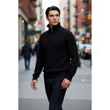 PayBuy Erkek Regular Fit Fermuarlı Dik Yaka Kalın Triko Kazak Yünlü Karışım Kışlık Günlük Konfor Için Ideal - Siyah - XL