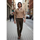 PayBuy Erkek Regular Fit Pamuklu Akrilik Karışımlı Yarım Balıkçı Fermuarlı Triko Kazak Kışlık Şıklık - Camel