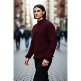 PayBuy Erkek Regular Kalıp Düz Akrilik Triko Yarım Fermuarlı Dik Yaka Büyük Beden Kazak Kaliteli Şık - Bordo - 5XL