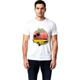 PayBuy Erkek Retro Otomobil Grafik Baskılı Kısa Kollu Tişört Yaz Teması Nostaljik Tasarım Günlük Rahat - Beyaz - XL