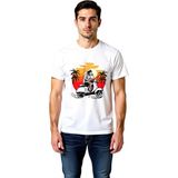 PayBuy Erkek Retro Scooter Baskılı Tişört %100 Pamuk Gün Batımı Motifi Vintage Kesim Rahat Günlük Modern - Beyaz - XL