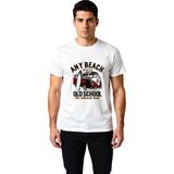 PayBuy Erkek Retro Sörf Kültürü Plaj Temalı Baskılı Tişört Vintage Van Deseni Rahat Kesim Günlük Modern - Beyaz - 2XL