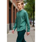 PayBuy Erkek Slim Fit Hakim Yaka Düz Desen Uzun Kollu Pamuklu Keten Görünümlü Şık Casual Gömlek Spor