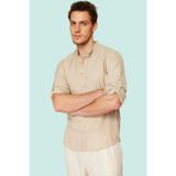 PayBuy Erkek Slim Fit Hakim Yaka Keten Görünümlü Gömlek Basic Siluet Günlük Kullanım Modern Tasarım