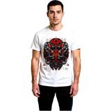 PayBuy Erkek Tişört %100 Pamuk Crew Neck Kısa Kol Futuristik Robot Samuray Grafik Baskı Geometrik Desen - Beyaz - 2XL