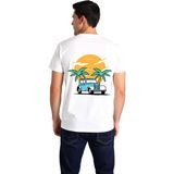 PayBuy Erkek Vintage Otomobil Palmiye Gün Batımı Baskılı Rahat Kesim Kısa Kollu Grafik Tişört Günlük Modern - Beyaz - 2XL
